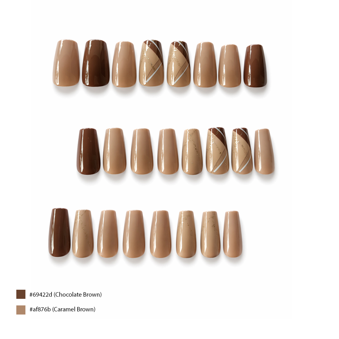 PRESS ON NAILS SQUARE MOCHA GOLD CONTOUR