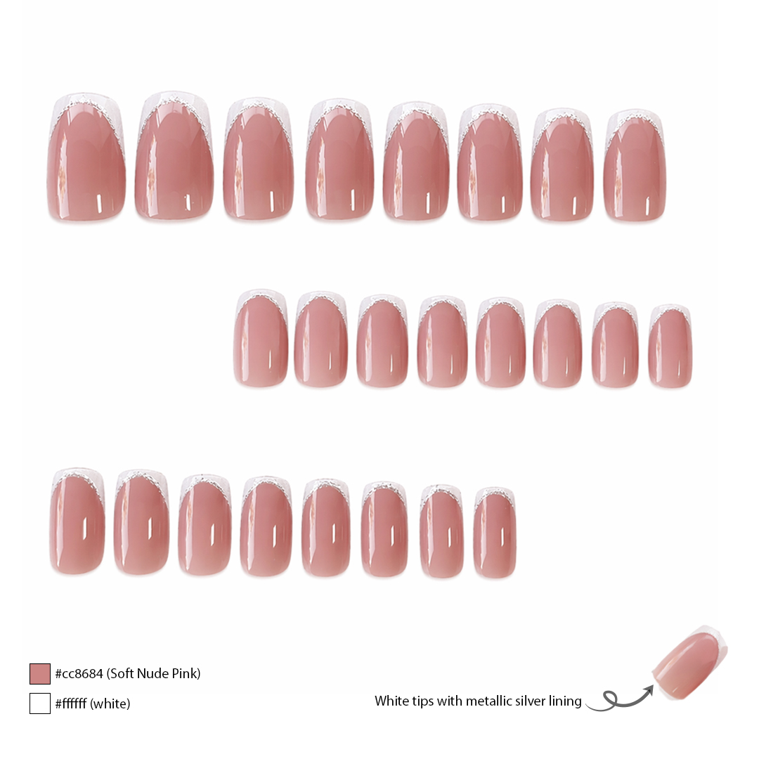 PRESS ON NAILS FRENCH TIPS BLUSH FROSTED EDGE