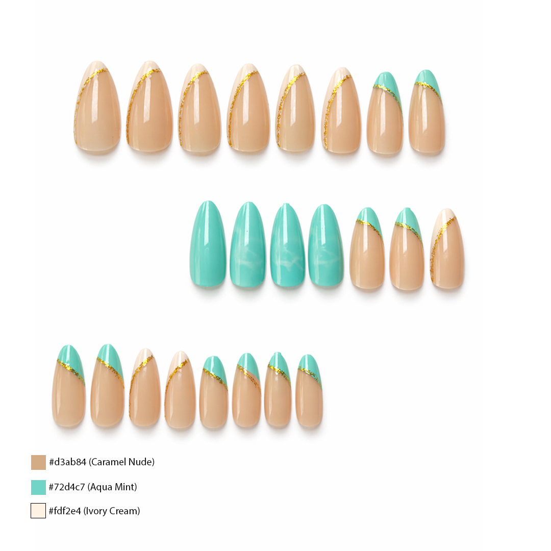PRESS ON NAILS ALMOND AQUA CURVE LINE