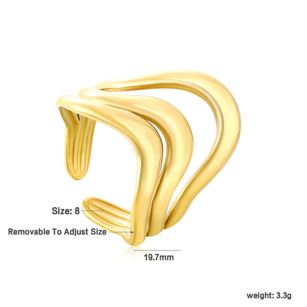 19.7mm Irregular Wavy Open Ring Gold 8 - Image 3