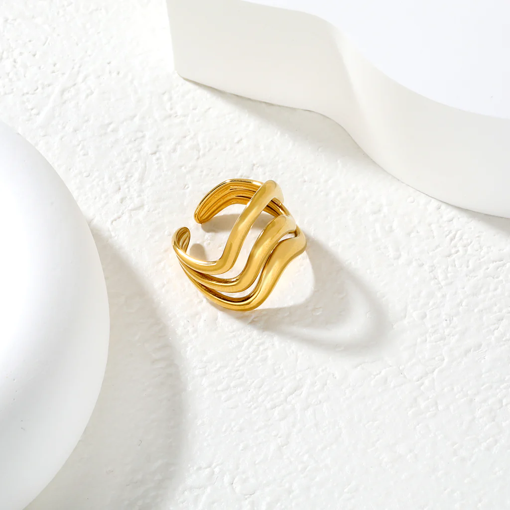 19.7mm Irregular Wavy Open Ring Gold 8