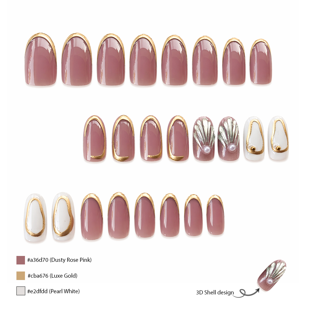PRESS ON NAILS OVAL ROYAL PEARL SHELL