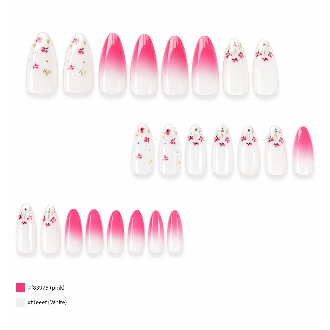 PRESS ON NAILS ALMOND FLORAL ROSE FADE