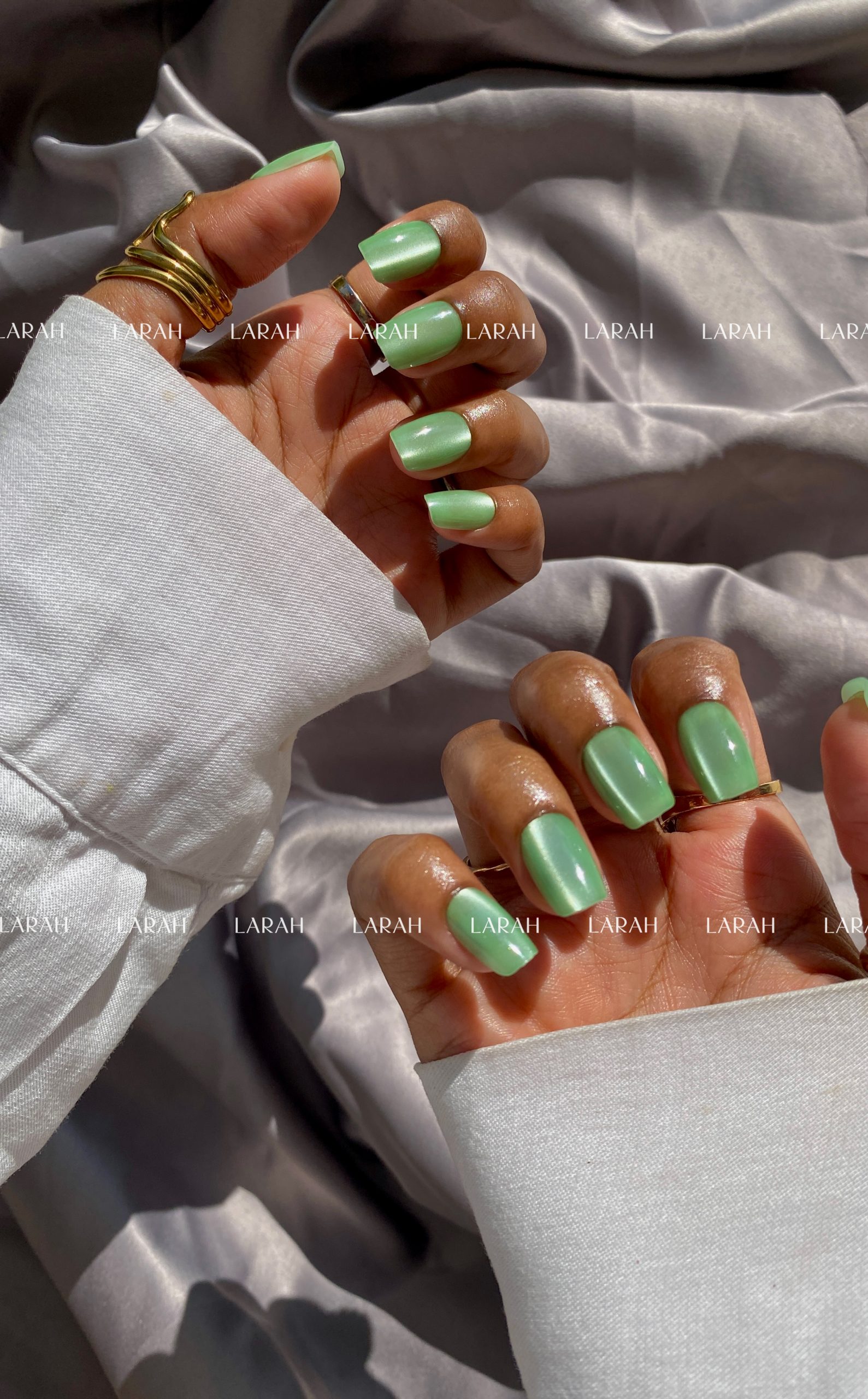 PRESS ON NAILS SQUARE MINT CAT-EYE SERENITY - Image 2