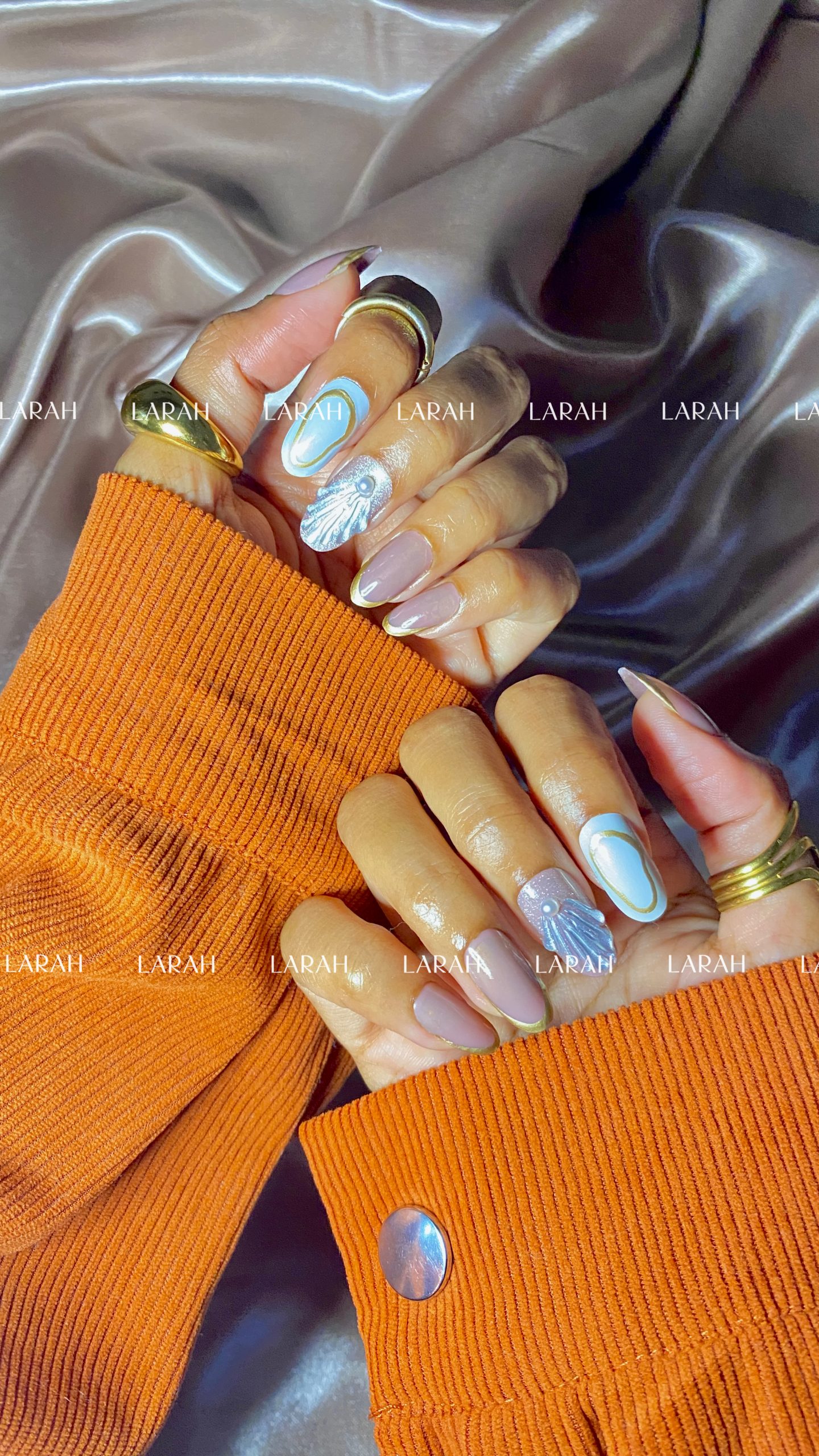 PRESS ON NAILS OVAL ROYAL PEARL SHELL - Image 2