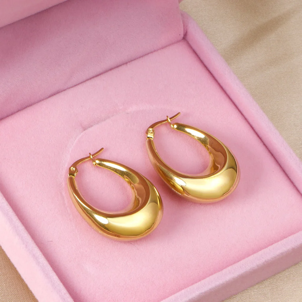 Korean Style Smooth Big Circle Hoops Earrings Gold Color Stainless Steel for Women Girl Fashion Jewelry Piercing Boho - Image 2