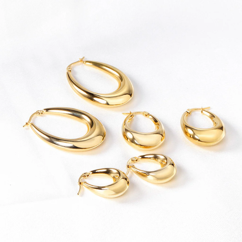 Korean Style Smooth Big Circle Hoops Earrings Gold Color Stainless Steel for Women Girl Fashion Jewelry Piercing Boho - Image 3